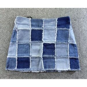 Vanessa Mooney Blue Patchwork Mini Skirt